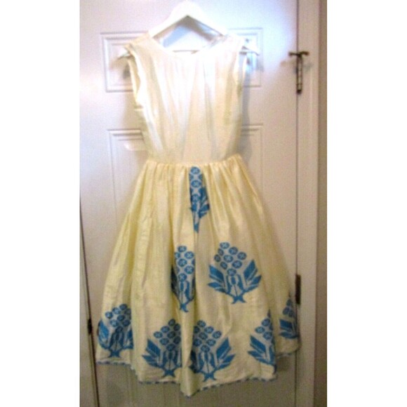 Vintage 50s Dress Embroidery Layered Crinoline Lined Turquoise Blue Size S/M - Picture 2 of 9